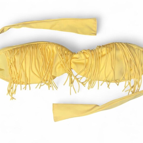 Vintage Y2K Guess Brand Yellow Fringe Bandeau Bikini Top Swim - S - Picture 1 of 2